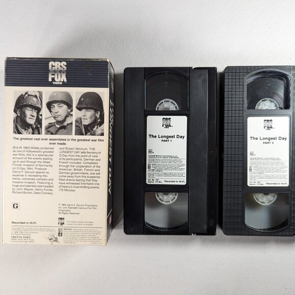 3/$15 THE LONGEST DAY Letterbox double VHS (1962 / 1986) B&W D-Day war film - Picture 4 of 4